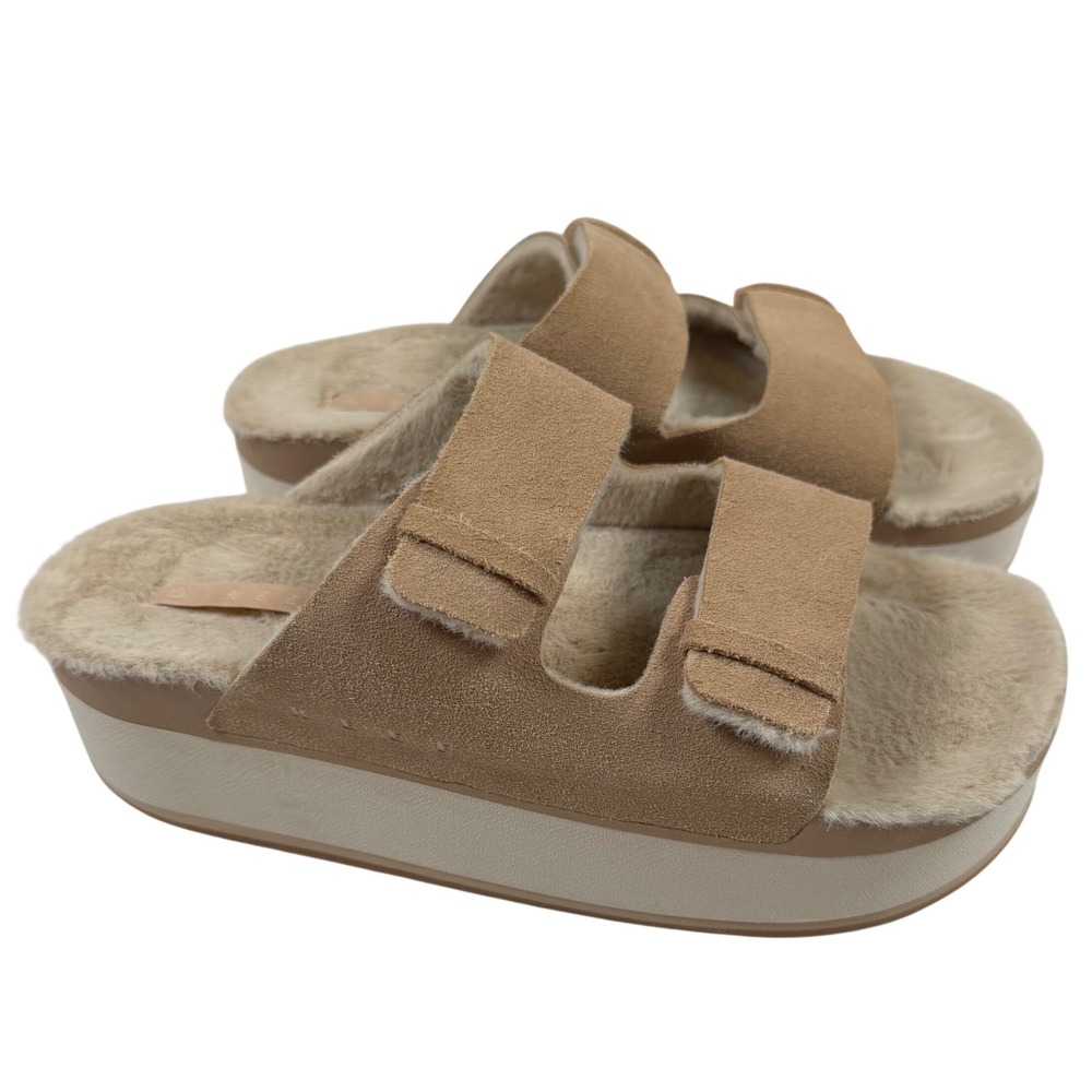 Reef Women's Ojai Ciara‎ Suede Faux Shearling Platform Sandals Slides Womens 10
